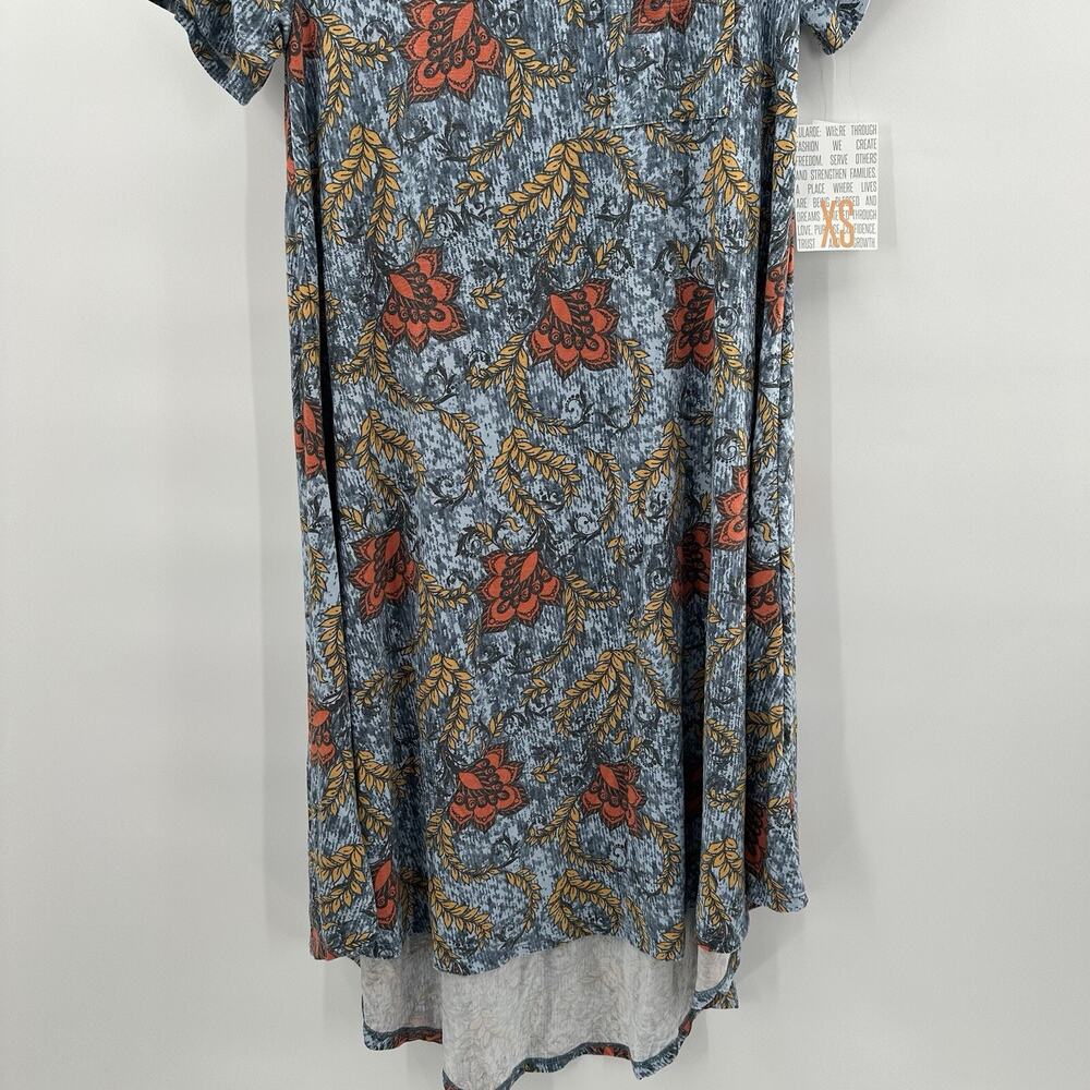 Lularoe Carly Dress Womens XS Blue Floral Bird Swing Boxy Oversized Modest - Picture 3 of 12